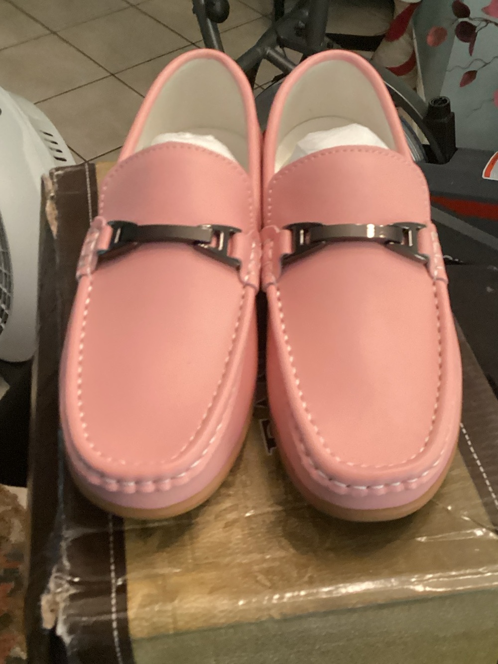 Men’s Pink Slip-On Loafers with Metal Accent